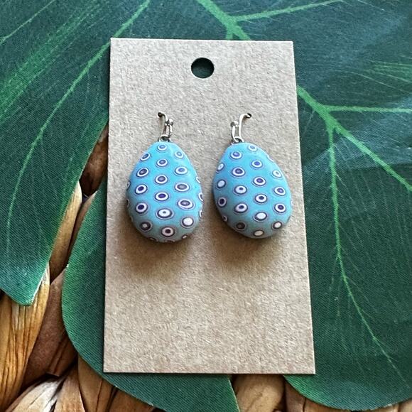 BOGO FREE RESIN BLUE EGG SHAPE DOT EARRINGS - Picture 3 of 8